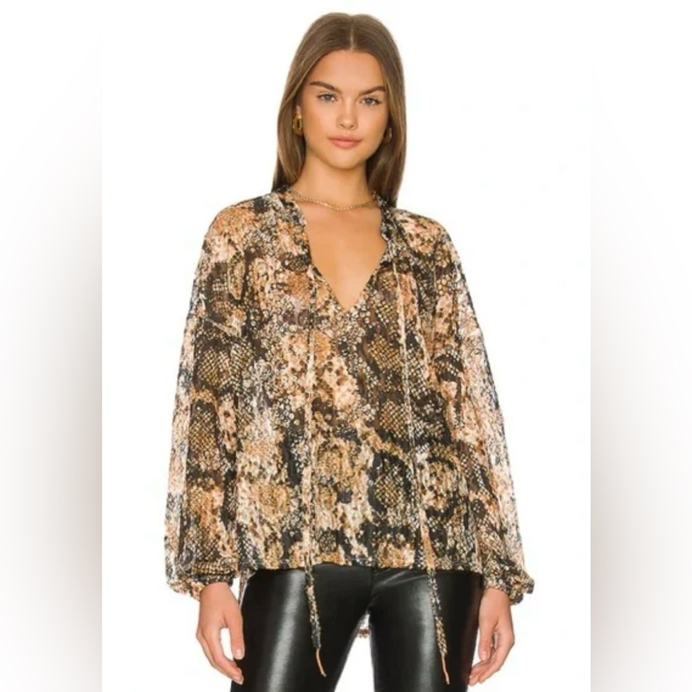 Free People Multicolor Snake Print Blouse lace